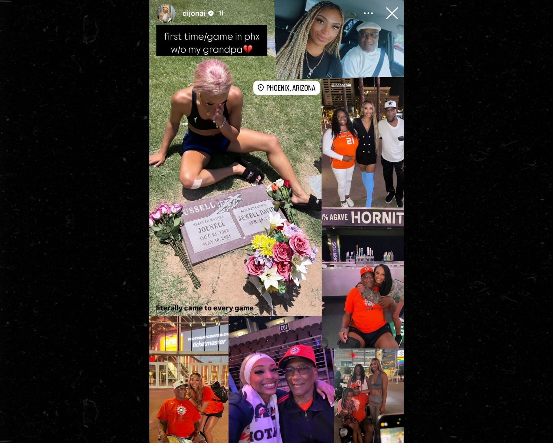 DiJonai Carrington's Instagram story about her late grandfather (Credits: IG/@dijonai)